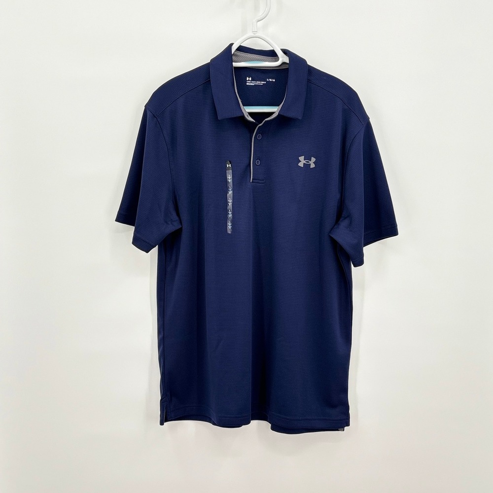 Under Armour Mens Tech Polo Navy Blue Loose Fit Short Sleeve Size L NEW NWT